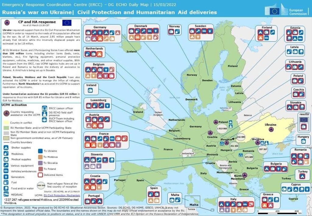 Civil protection and humanitarian aid deliveries via the EU.
