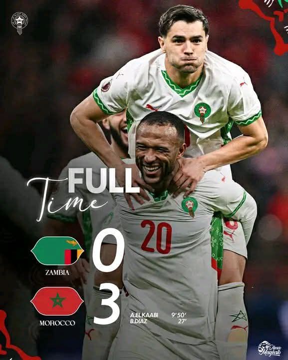 🦁🇲🇦 المغرب يهزم زامبيا بثلاثية ويتأهل إلى دور الـ16 في كأس أمم إفريقيا 2025